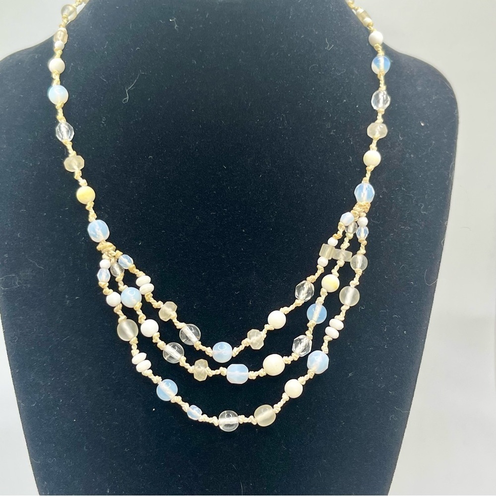 Vintage Monet multi strand beaded necklace opalescent glass gold tone